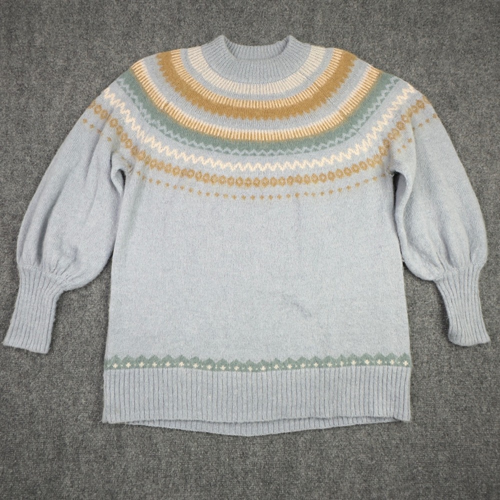 J.Crew Sweater Women M Blue Alpaca Wool Blend Fair Isle Nordic Cabin Cottagecore